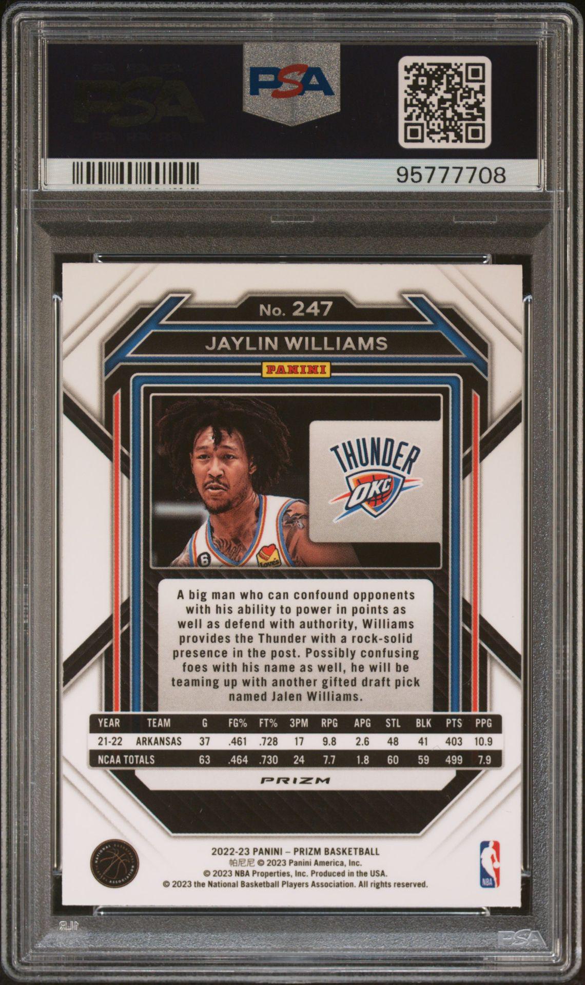 2022-23 Prizm 247 Jaylin Williams Tiger Stripe Choice RC SSP