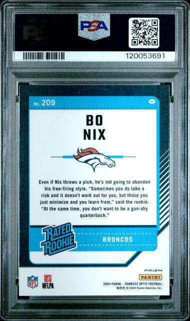 2024 Donruss Optic 209 Bo Nix Pink RC PSA 10
