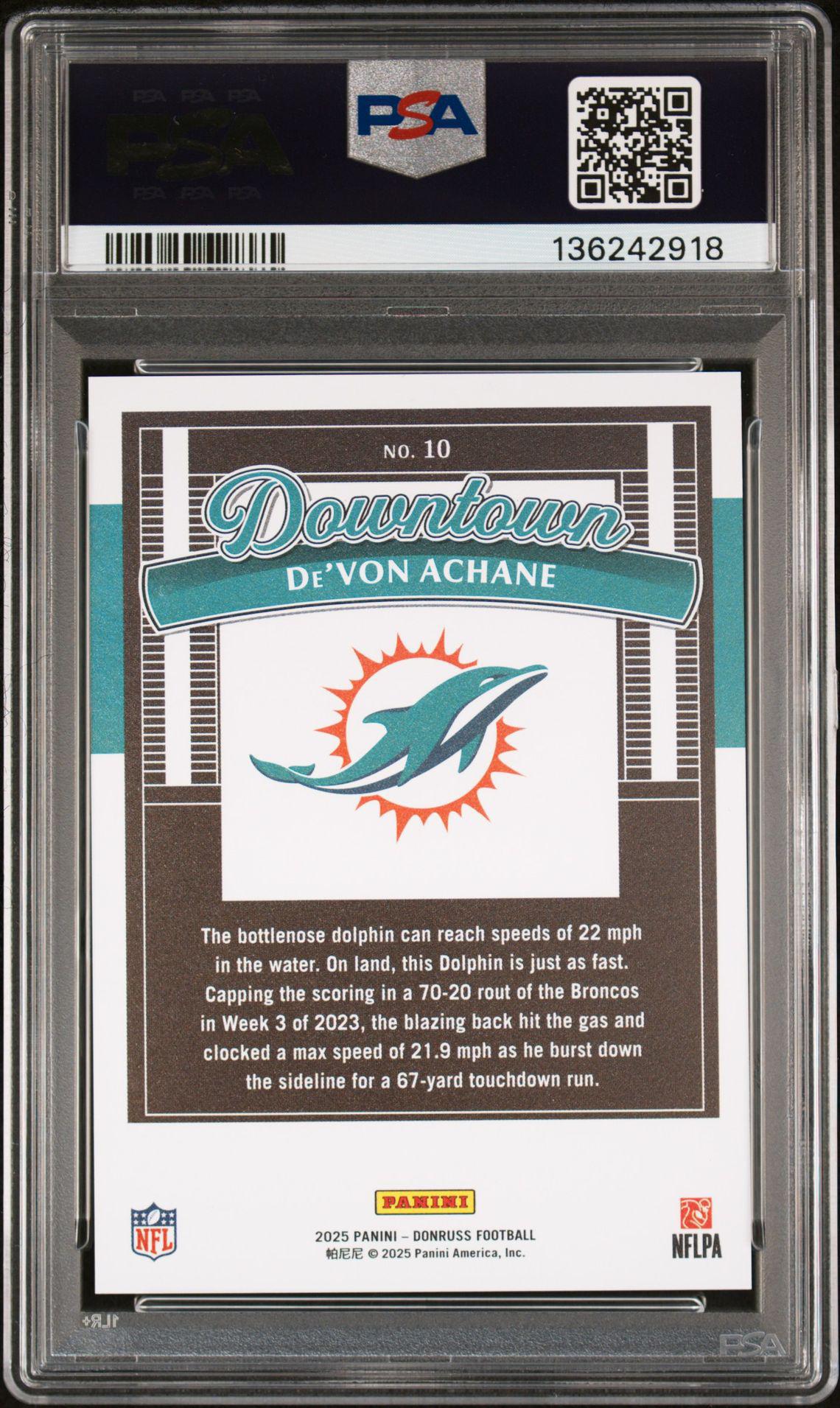 2025 Panini Donruss 10 De'Von Achane Downtown! PSA 9
