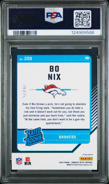 2024 Donruss Optic #209 Bo Nix Black Pandora RC 20/25 PSA 9