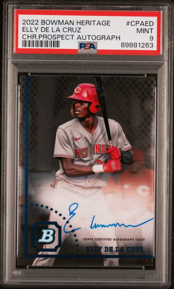 2022 Bowman Heritage Chrome Prospect Autograph #CPAED Elly De La Cruz PSA 9