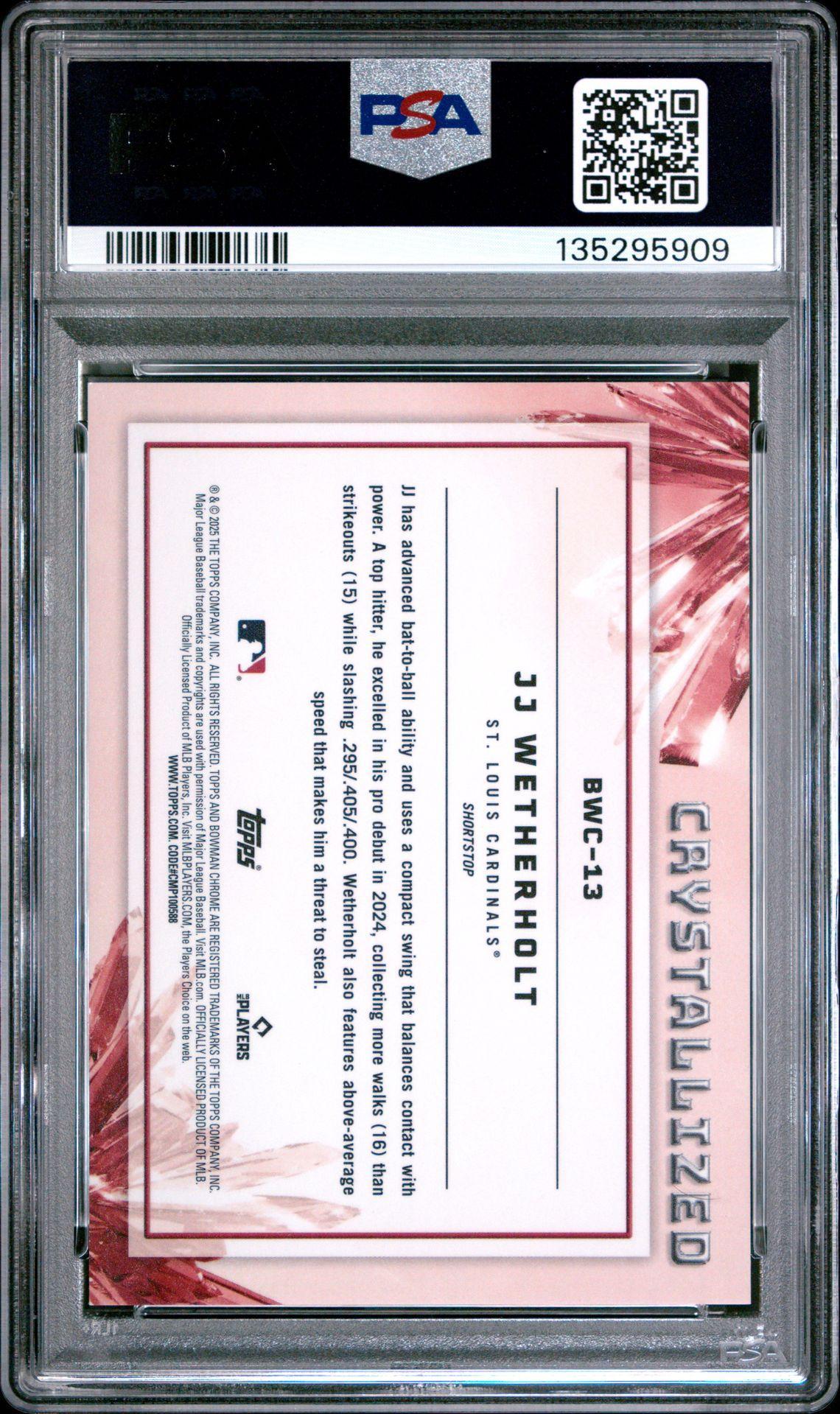 2025 Bowman #BWC-13 JJ Wetherholt Crystallized SSP PSA 10