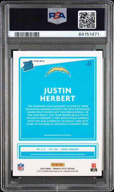 2020 Panini Donruss Optic 153 Justin Herbert Holo PSA 10 RC