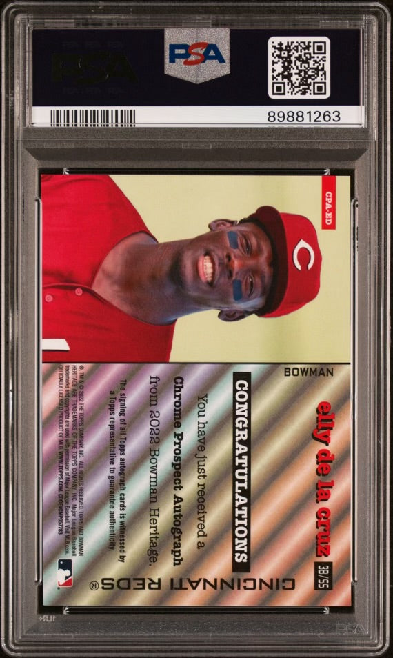 2022 Bowman Heritage Chrome Prospect Autograph #CPAED Elly De La Cruz PSA 9