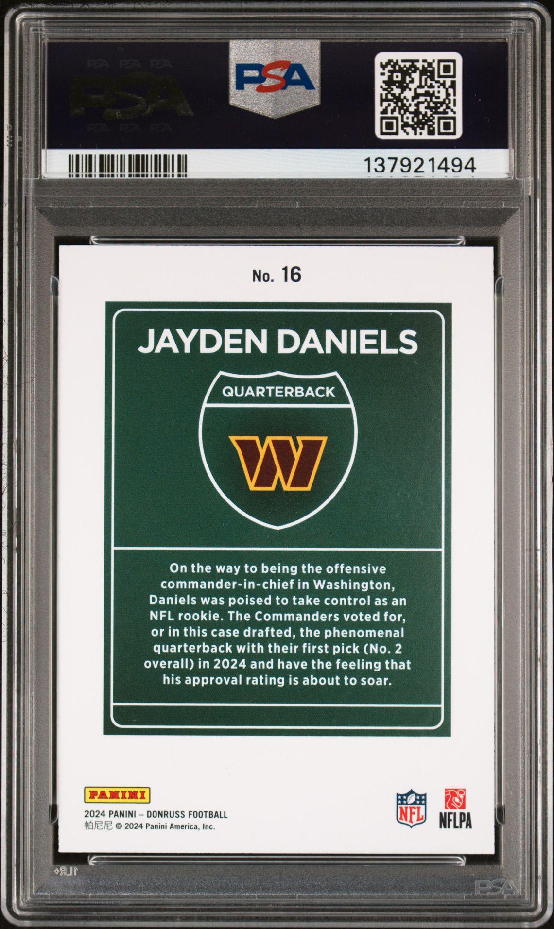 2024 Donruss 16 Jayden Daniels Downtown SSP RC PSA 9