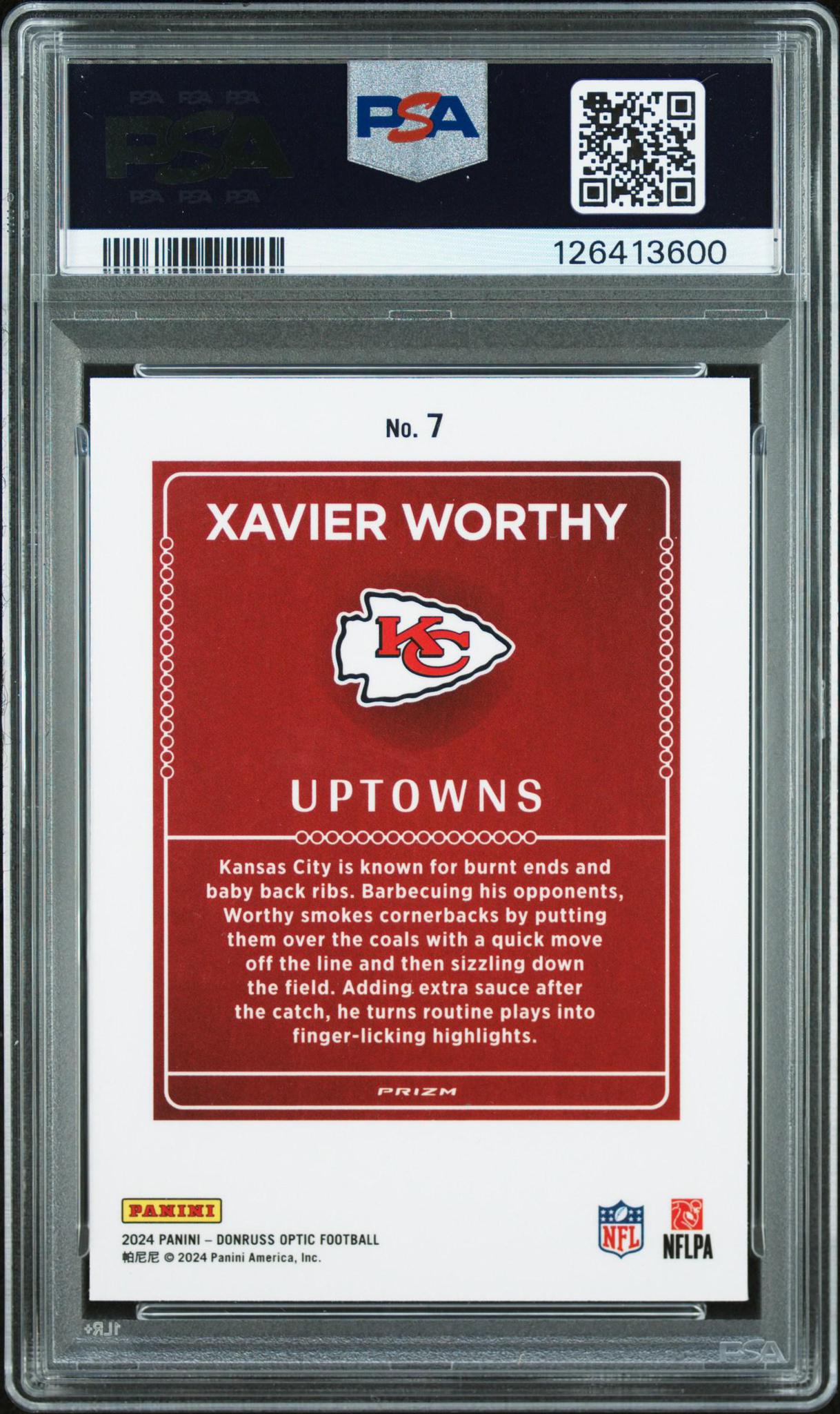 2024 Optic #7 Xavier Worthy Uptowns PSA 9
