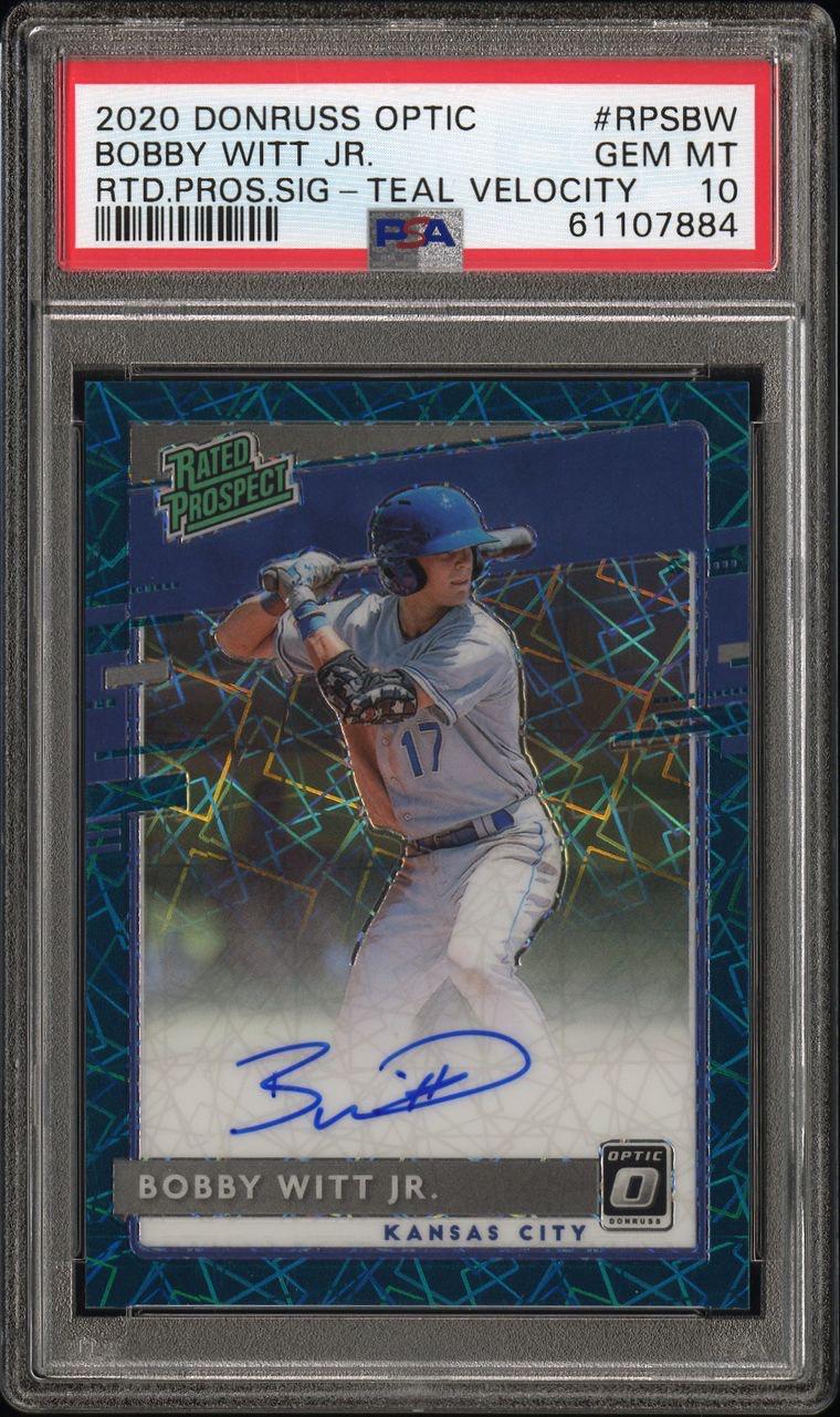 2020 Donruss Optic Bobby Witt Jr. Rated Prospects Signatures Teal Velocity 26/30 PSA 10