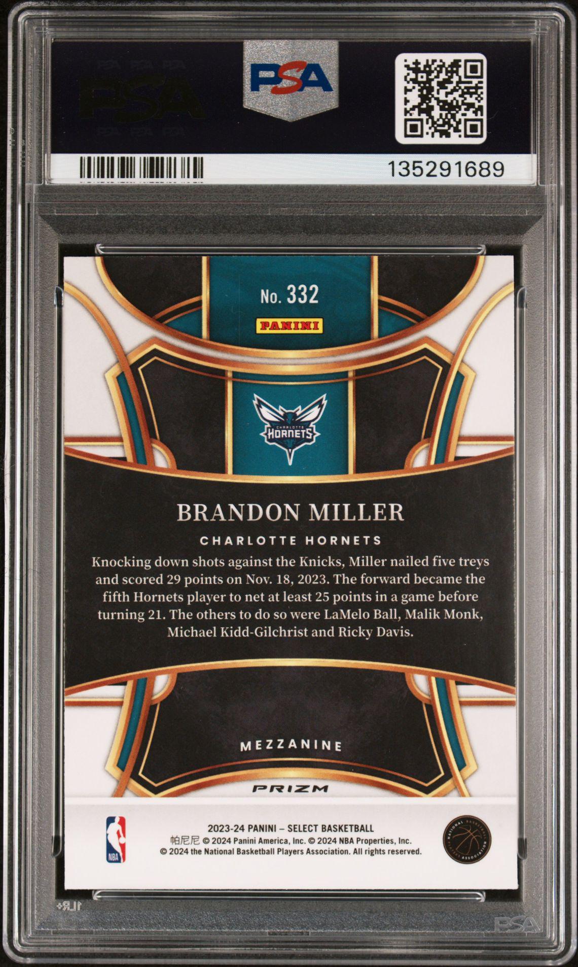 2023 Panini Select 332 Brandon Miller Elephant Prizm PSA 9