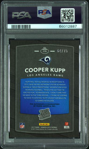 2017 Donruss Optic 179 Cooper Kupp Blue RC Auto 64/75 PSA 10