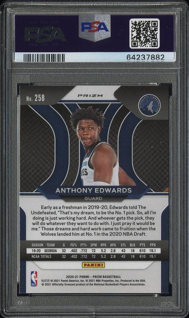 2020-21 Panini Prizm 258 Anthony Edwards Blue Wave RC SP PSA 9