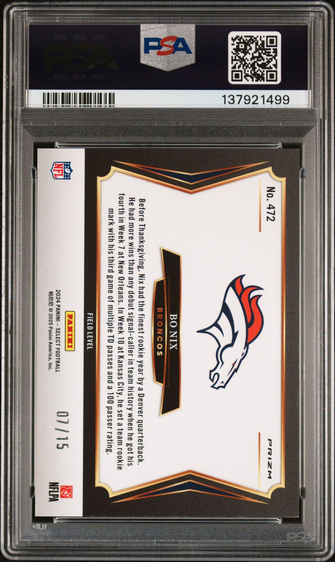2024 Panini select 472 Bo Nix Field Level Gold Dragon Scale RC 7/15 PSA 8