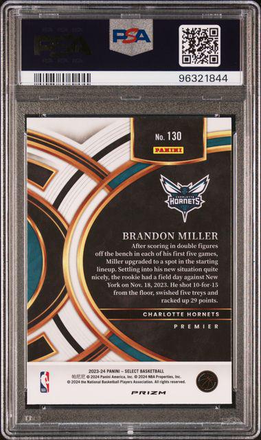 2023-24 Panini Select 130 Brandon Miller Zebra RC SSP PSA 9