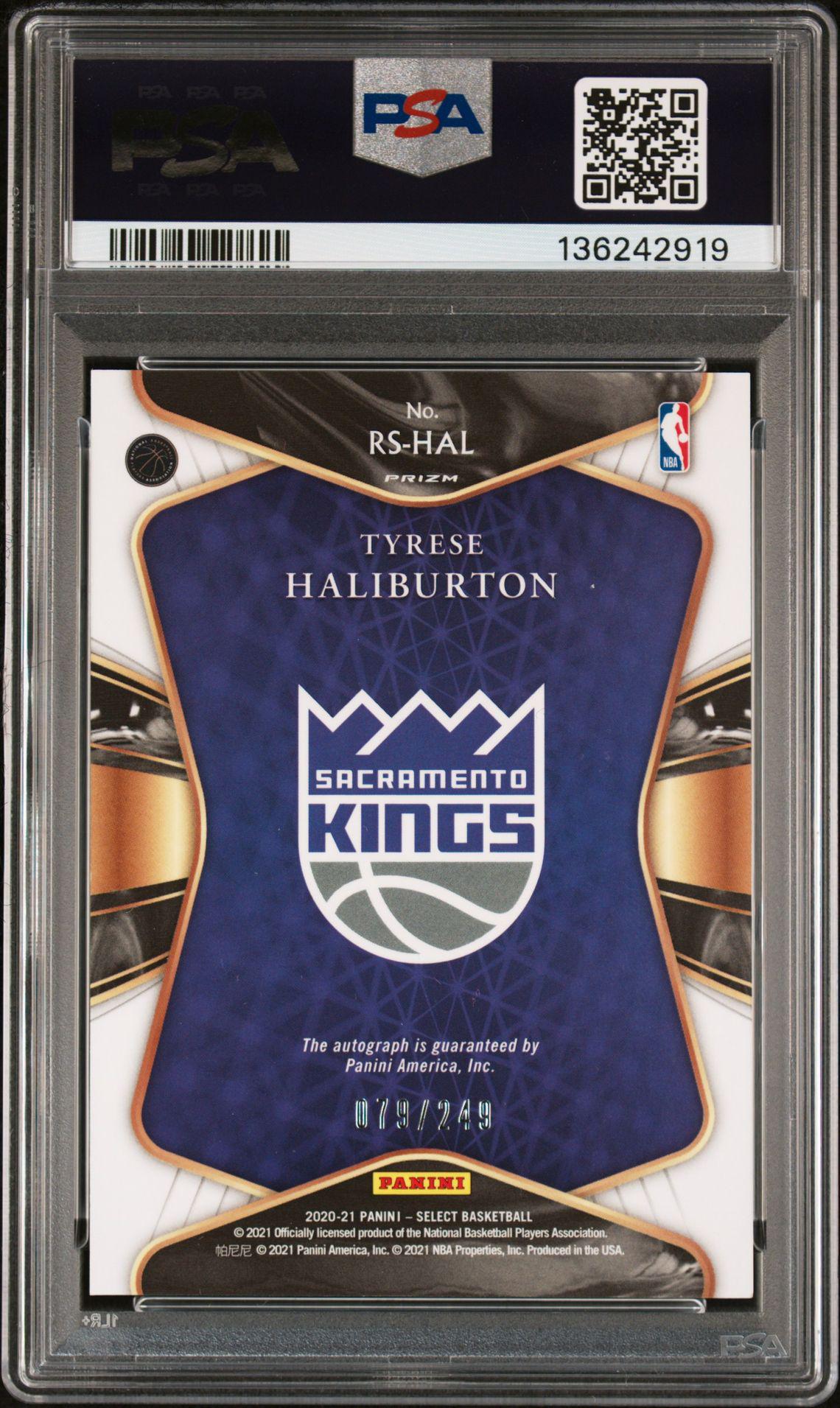 2020-21 Panini Select Rookie Signatures Tyrese Haliburton RC Auto 79/249 PSA 10