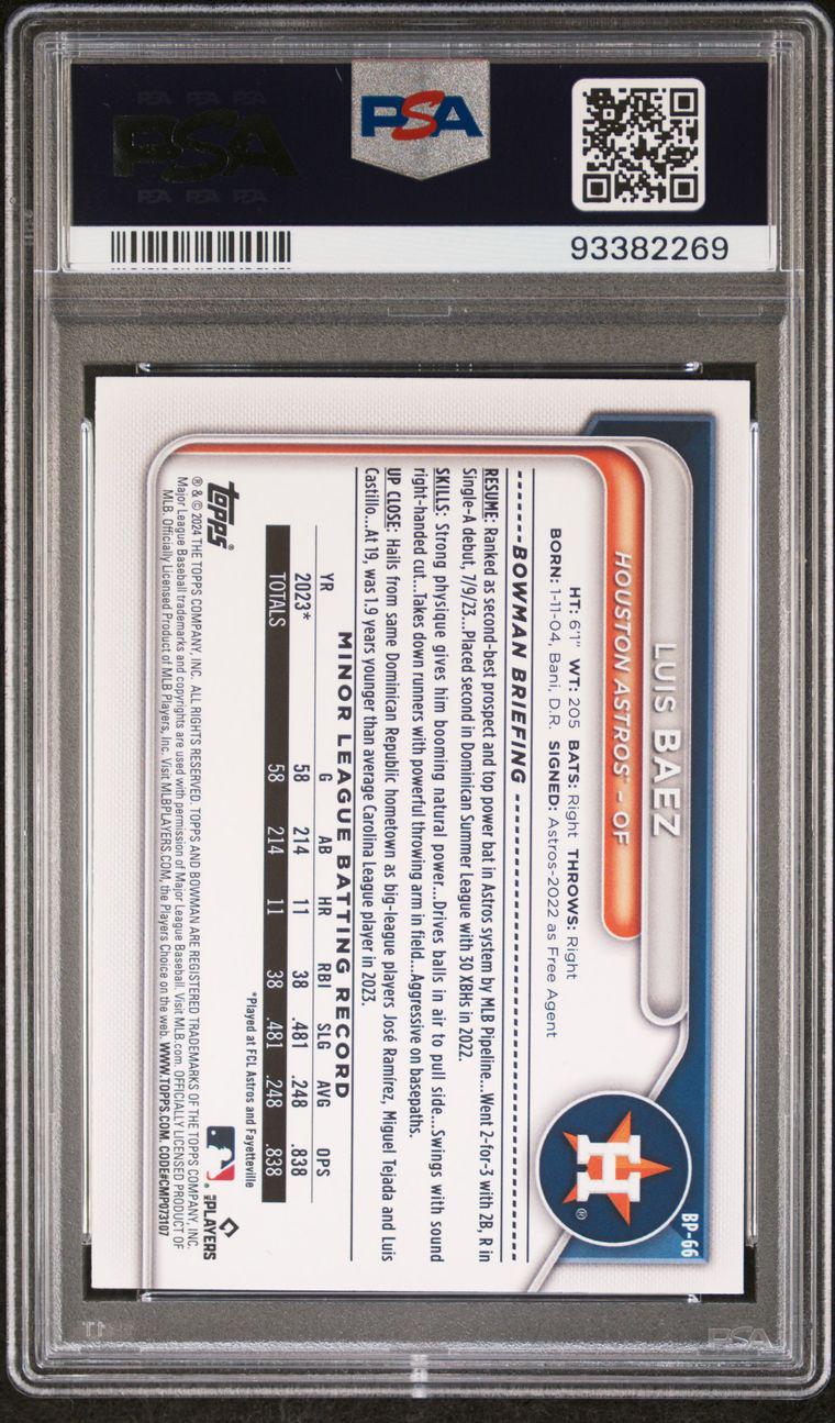 2024 Bowman Paper Prospects Luis Baez Orange 1st 12/25 PSA 9