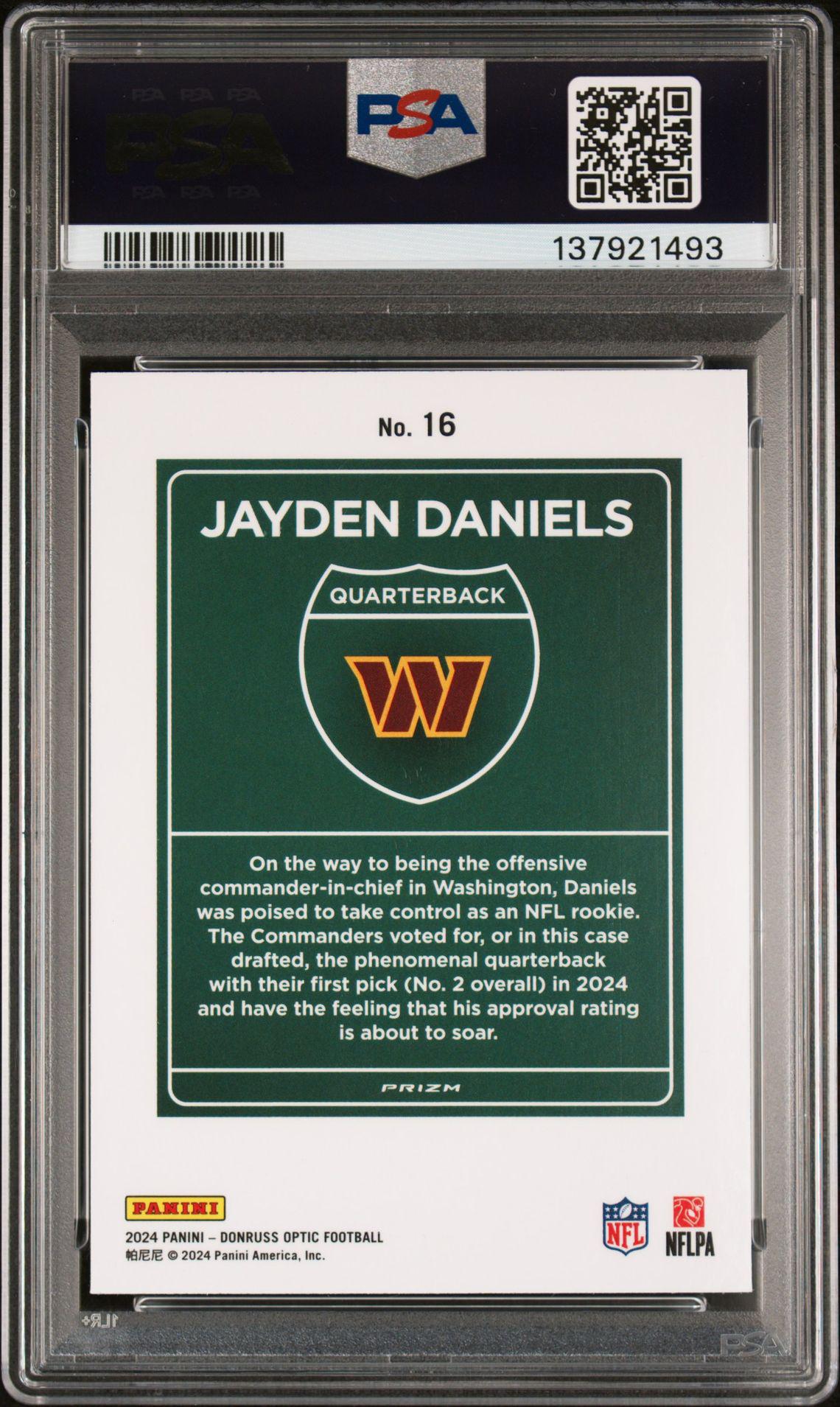 2024 Panini Optic #16 Jayden Daniels Downtown RC SSP PSA 10