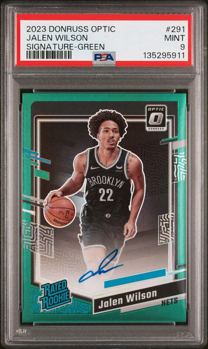 2023-24 Donruss Optic Jalen Wilson Green Rated Rookie Auto 5/5 PSA 9