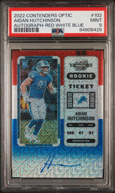 2022 Contenders Optic 102 Aidan Hutchinson Red White Blue RC Auto 6/13 PSA 9