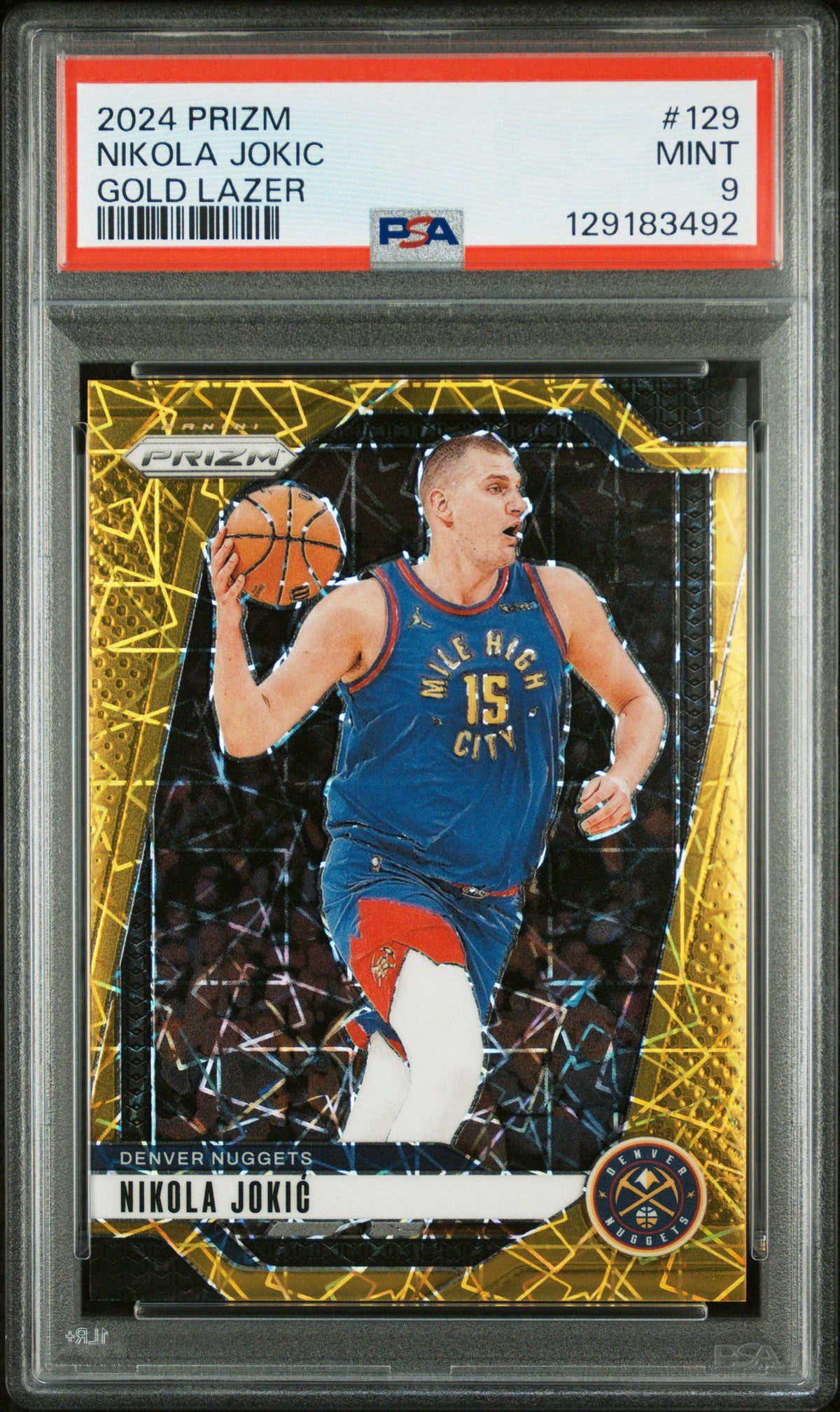 2024 Prizm #129 Nikola Jokic Gold Lazer /10 PSA 9