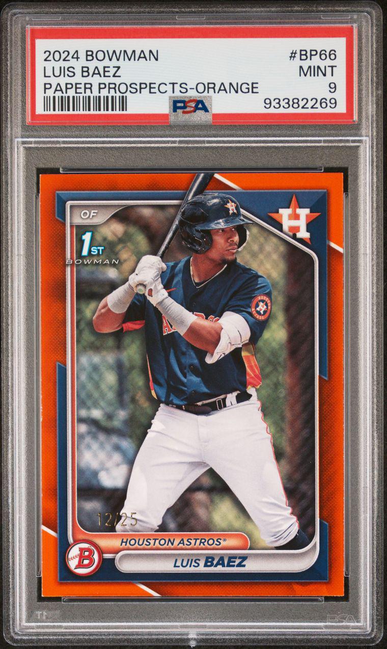 2024 Bowman Paper Prospects Luis Baez Orange 1st 12/25 PSA 9