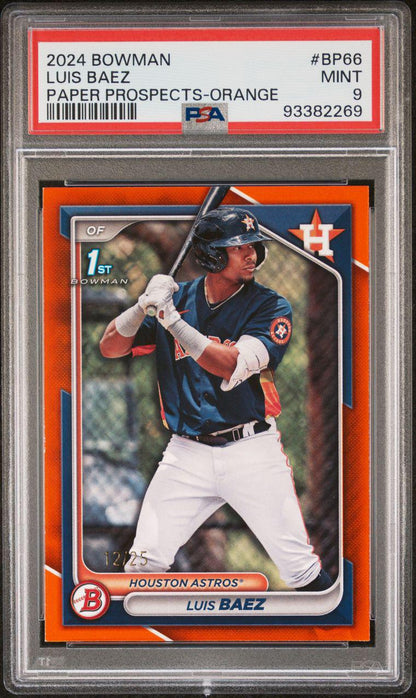 2024 Bowman Paper Prospects Luis Baez Orange 1st 12/25 PSA 9