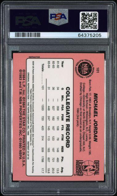 1996 Stadium Club Finest 24 Michael Jordan Reprint Star Refractor PSA 7