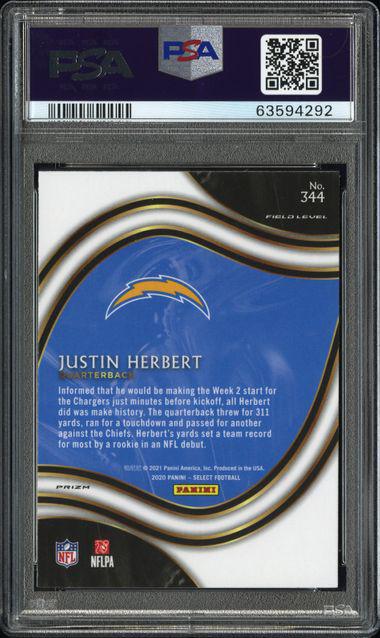 2020 Panini Select 344 Justin Herbert SIlver Prizm RC PSA 10