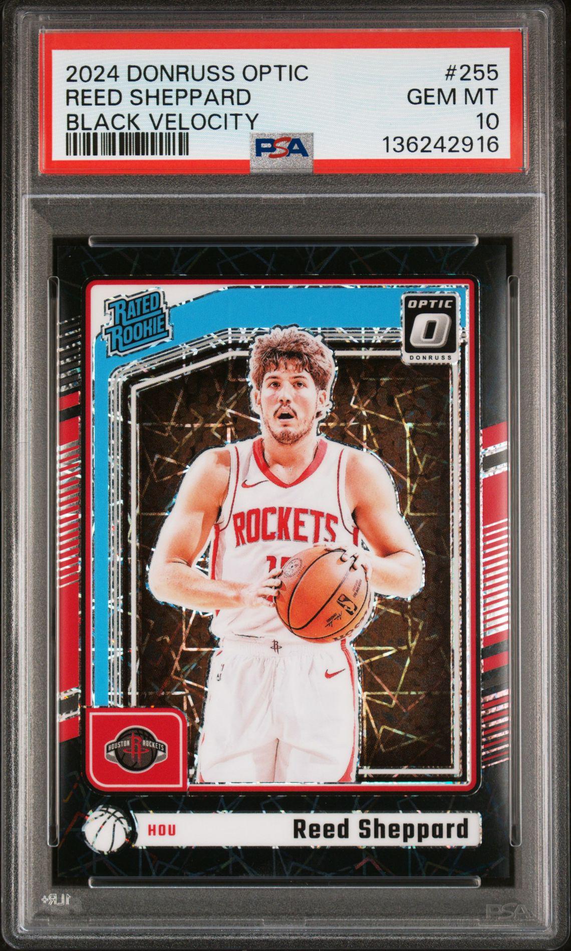 2024-25 Panini Donruss Optic 255 Reed Sheppard Black Velocity RC 22/39 PSA 10