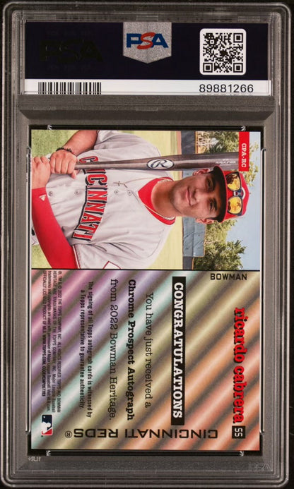 2022 Bowman Heriatge Chrome Prospect Autographs #CPARC Ricardo Cabrera PSA 9