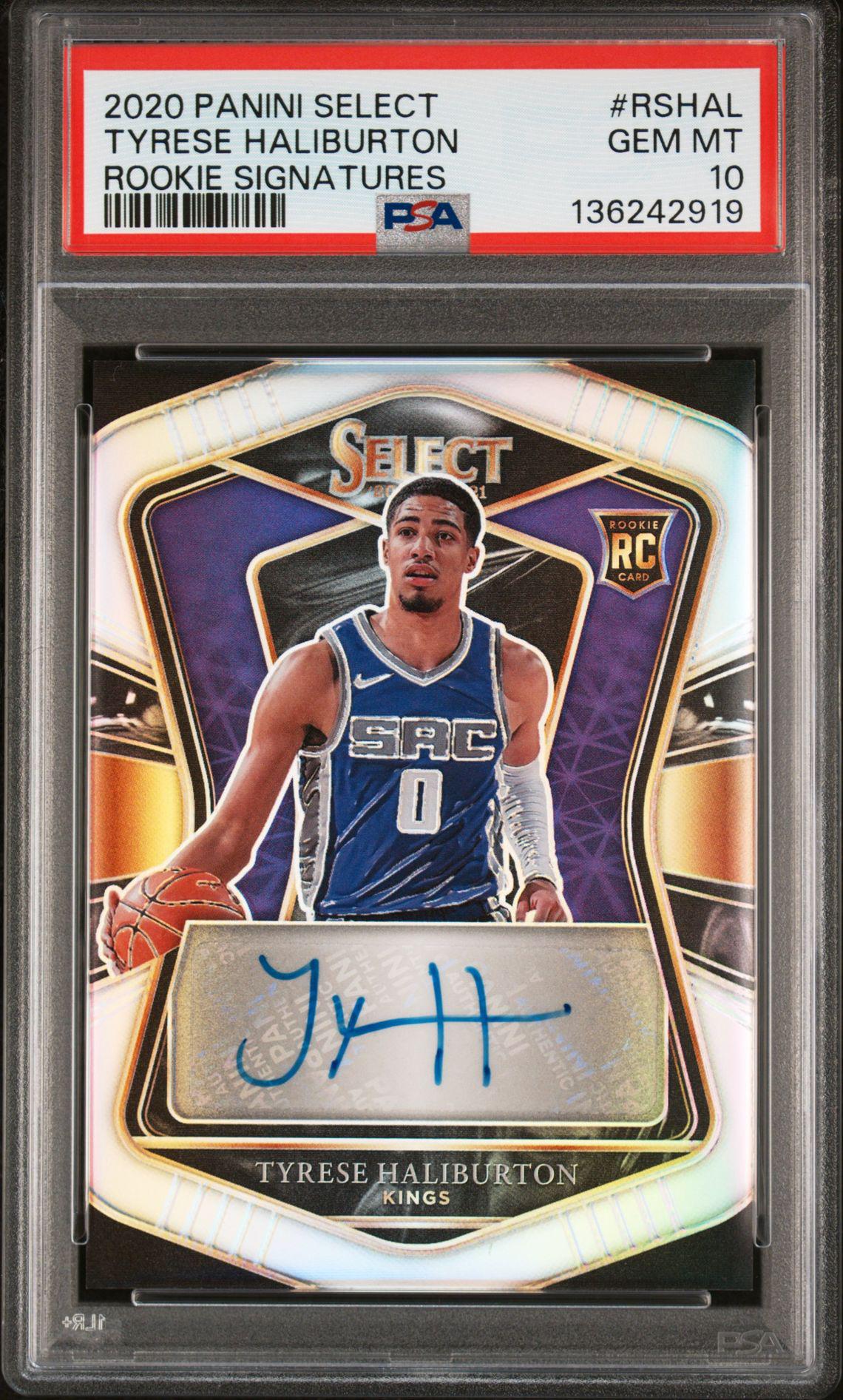 2020-21 Panini Select Rookie Signatures Tyrese Haliburton RC Auto 79/249 PSA 10