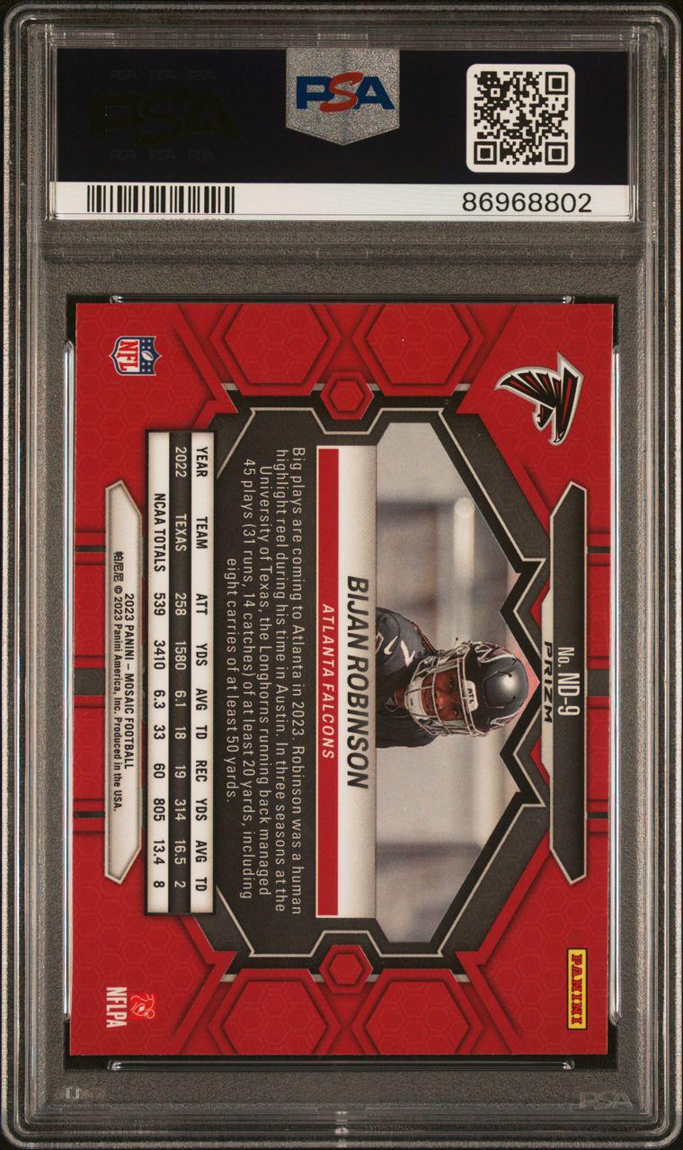 2023 Panini Mosaic ND9 Bijan Robinson Debut Genesis RC PSA 9