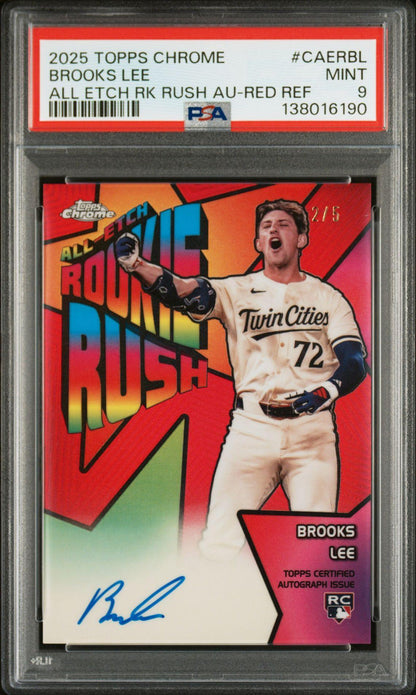 2025 Topps Chrome Brooks Lee All-Etch Rookie Rush Red RC Auto 2/5 PSA 9