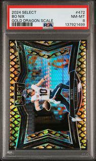 2024 Panini select 472 Bo Nix Field Level Gold Dragon Scale RC 7/15 PSA 8