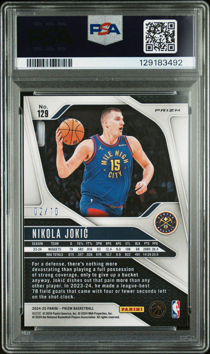 2024 Prizm #129 Nikola Jokic Gold Lazer /10 PSA 9
