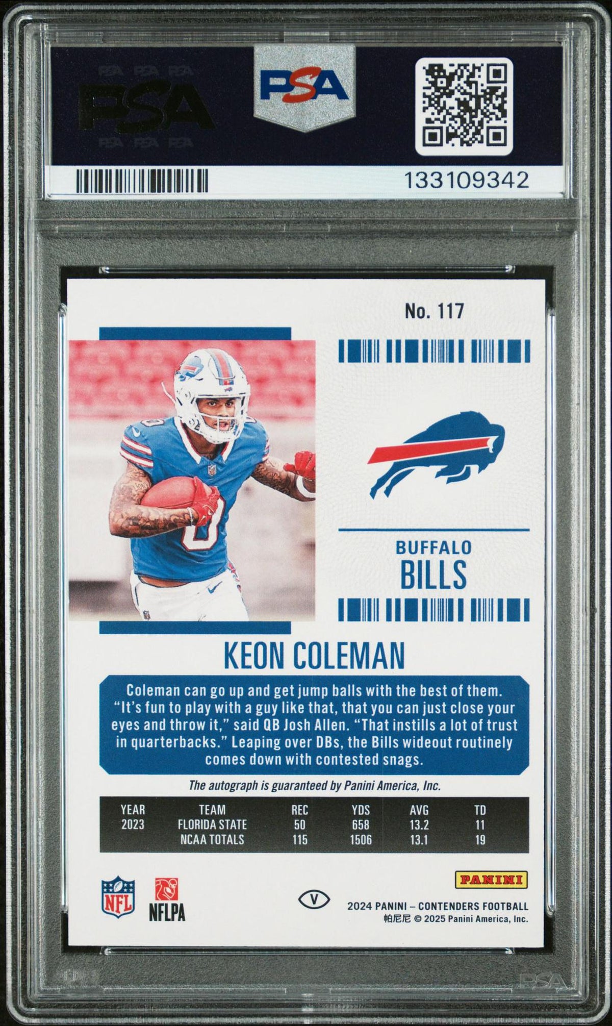 2024 Panini Contenders 117 Keon Coleman Variation Auto Cracked Ice RC Auto 3/23 PSA 10
