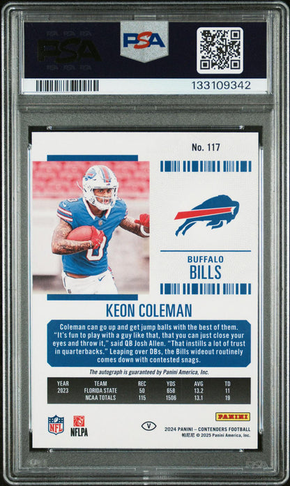 2024 Panini Contenders 117 Keon Coleman Variation Auto Cracked Ice RC Auto 3/23 PSA 10
