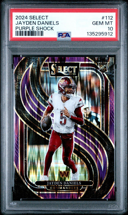 2024 Panini Select 112 Jayden Daniels Purple Shock RC 234/360 PSA 10