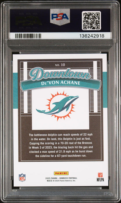 2025 Panini Donruss 10 De'Von Achane Downtown! PSA 9