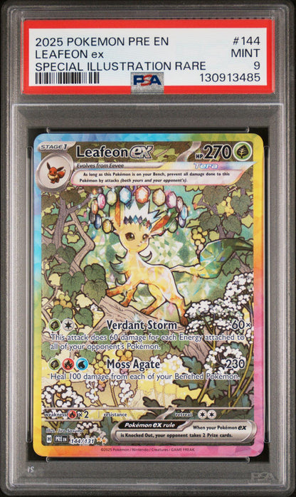 2025 Prismatic Evolutions 144 Leafeon EX SIR PSA 9 Mint