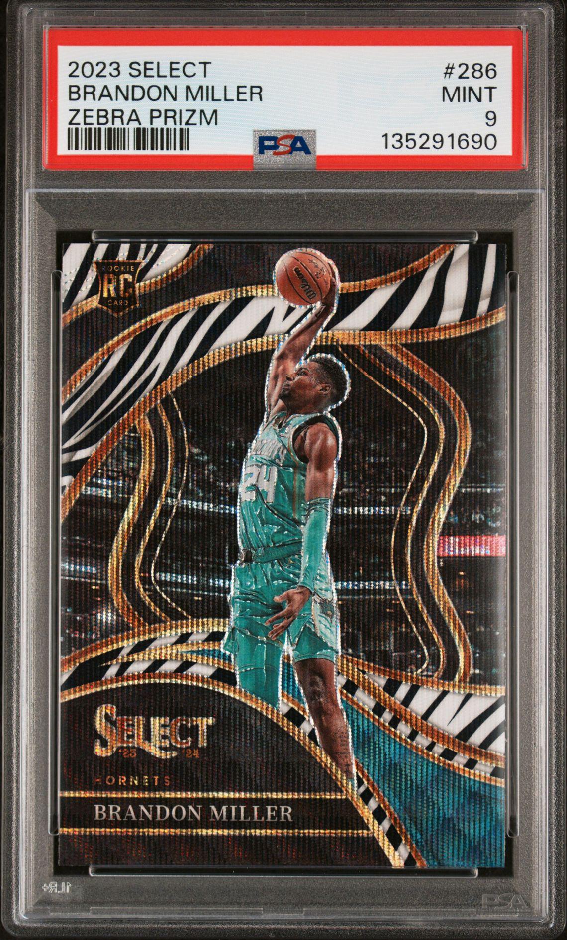 2023 Panini Select 286 Brandon Miller Zebra Courtside SSP RC PSA 9