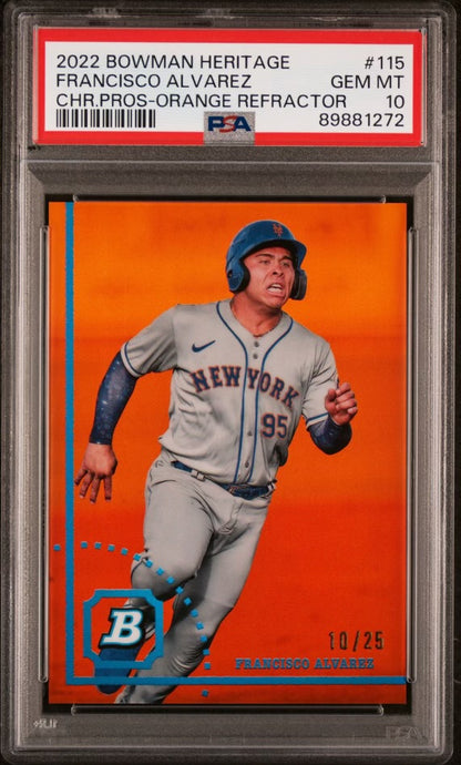 2022 Bowman Heritage #115 Francisco Alvarez Chrome Prospect Orange Refractor /25 PSA 10