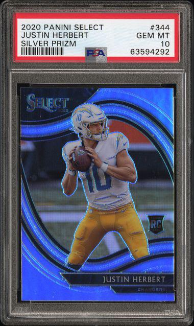 2020 Panini Select 344 Justin Herbert SIlver Prizm RC PSA 10