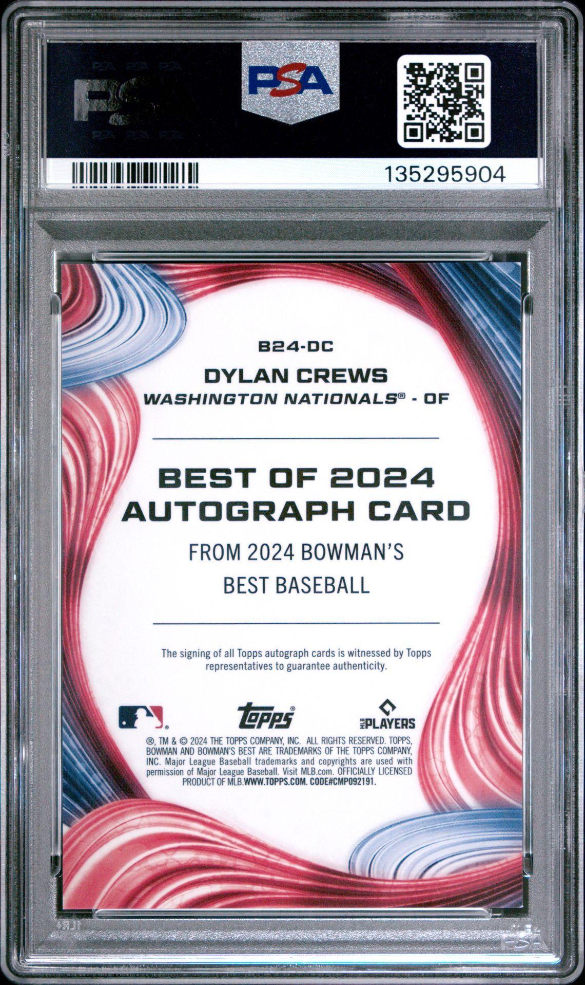 2024 Finest Best of 2024 Dylan Crews Green Auto 22/99 PSA 10