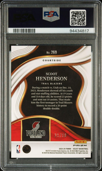 2023 Panini Select 269 Scoot Henderson Purple Cracked Ice /99 PSA 10