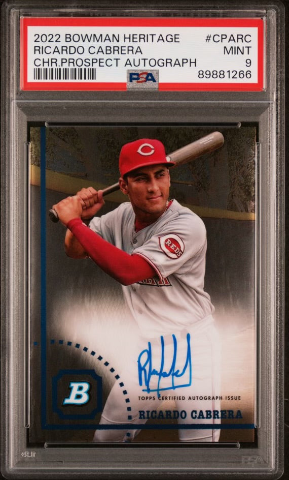 2022 Bowman Heriatge Chrome Prospect Autographs #CPARC Ricardo Cabrera PSA 9