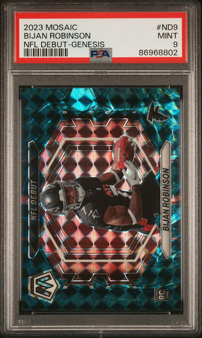 2023 Panini Mosaic ND9 Bijan Robinson Debut Genesis RC PSA 9