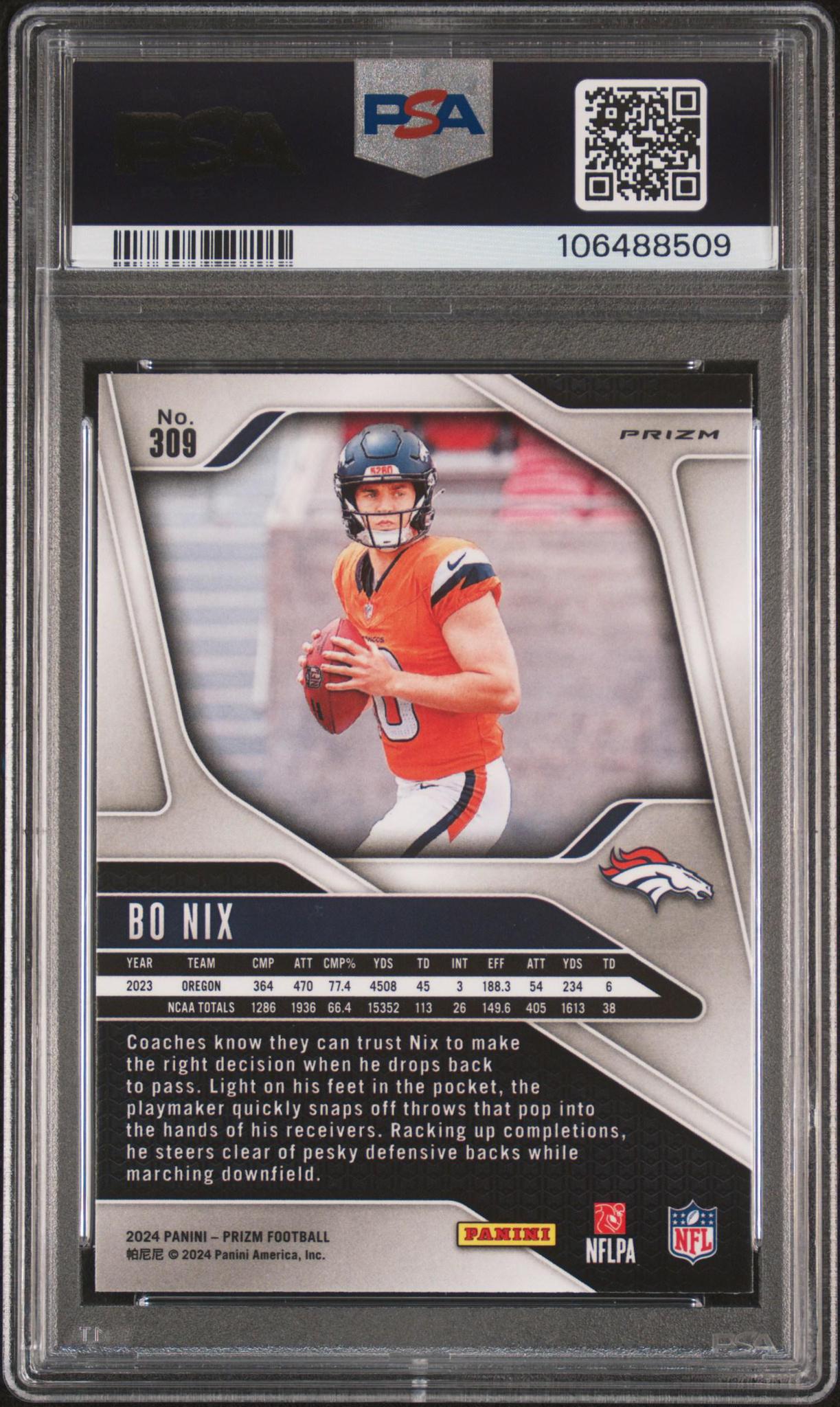 2024 Panini Prizm 309 Bo Nix Silver RC PSA 9