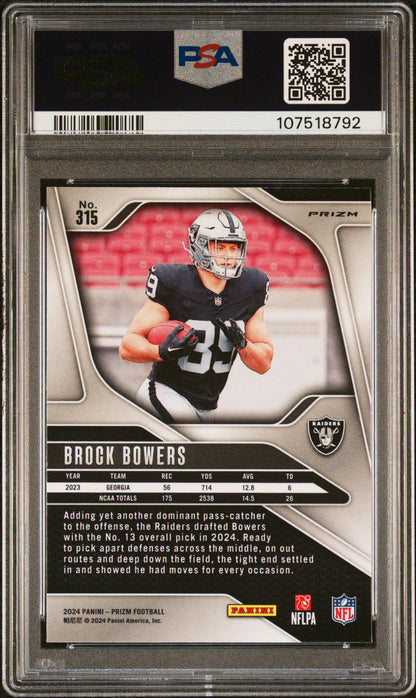 2024 Prizm #315 Brock Bowers White Sparkle PSA 9