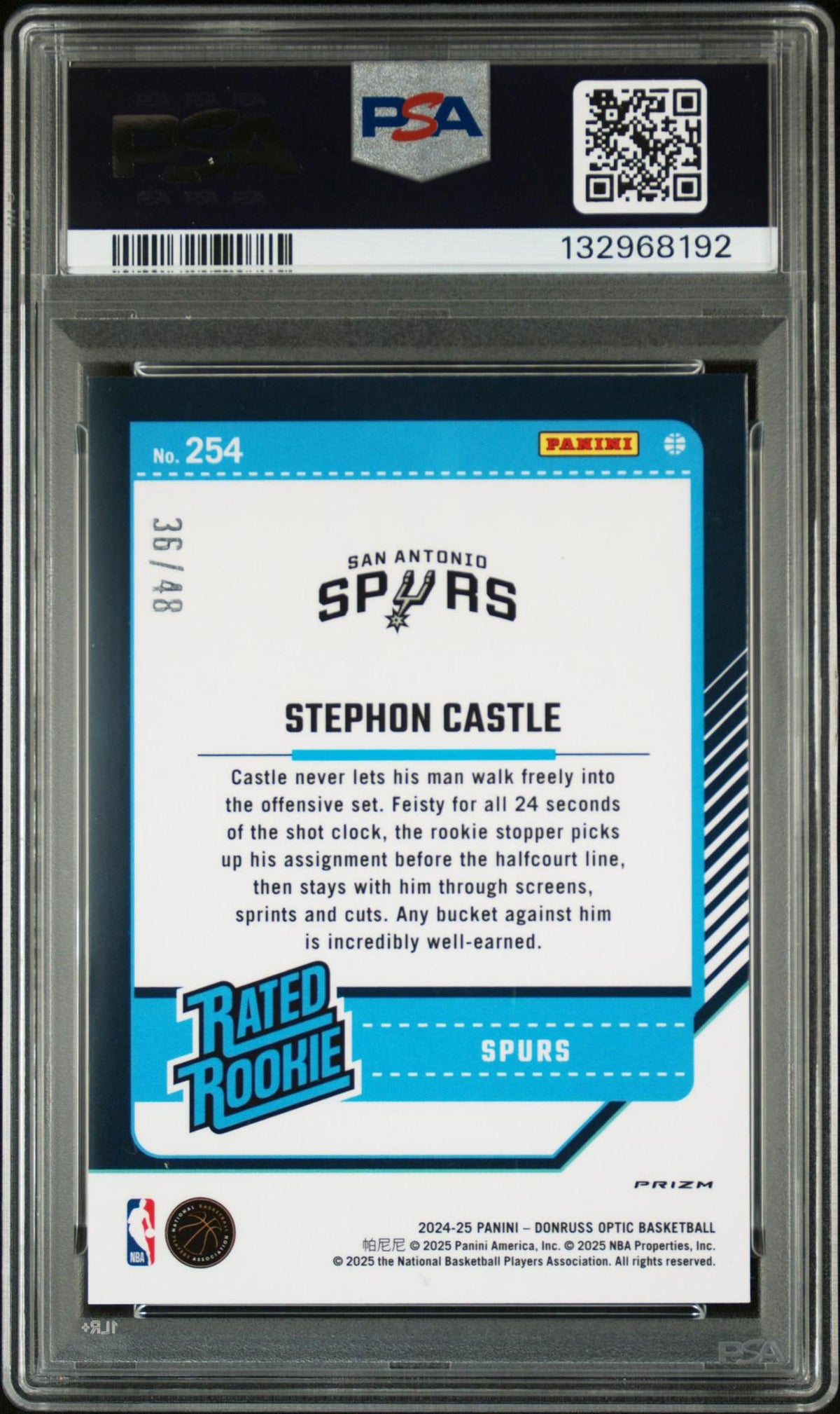 2024-25 Donruss Optic #254 Stephon Castle White Choice 36/48 PSA 10 RC