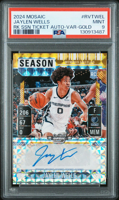 2024-25 Mosaic RVT-WEL Jaylen Wells Rookie Ticket Auto Gold /10 PSA 9