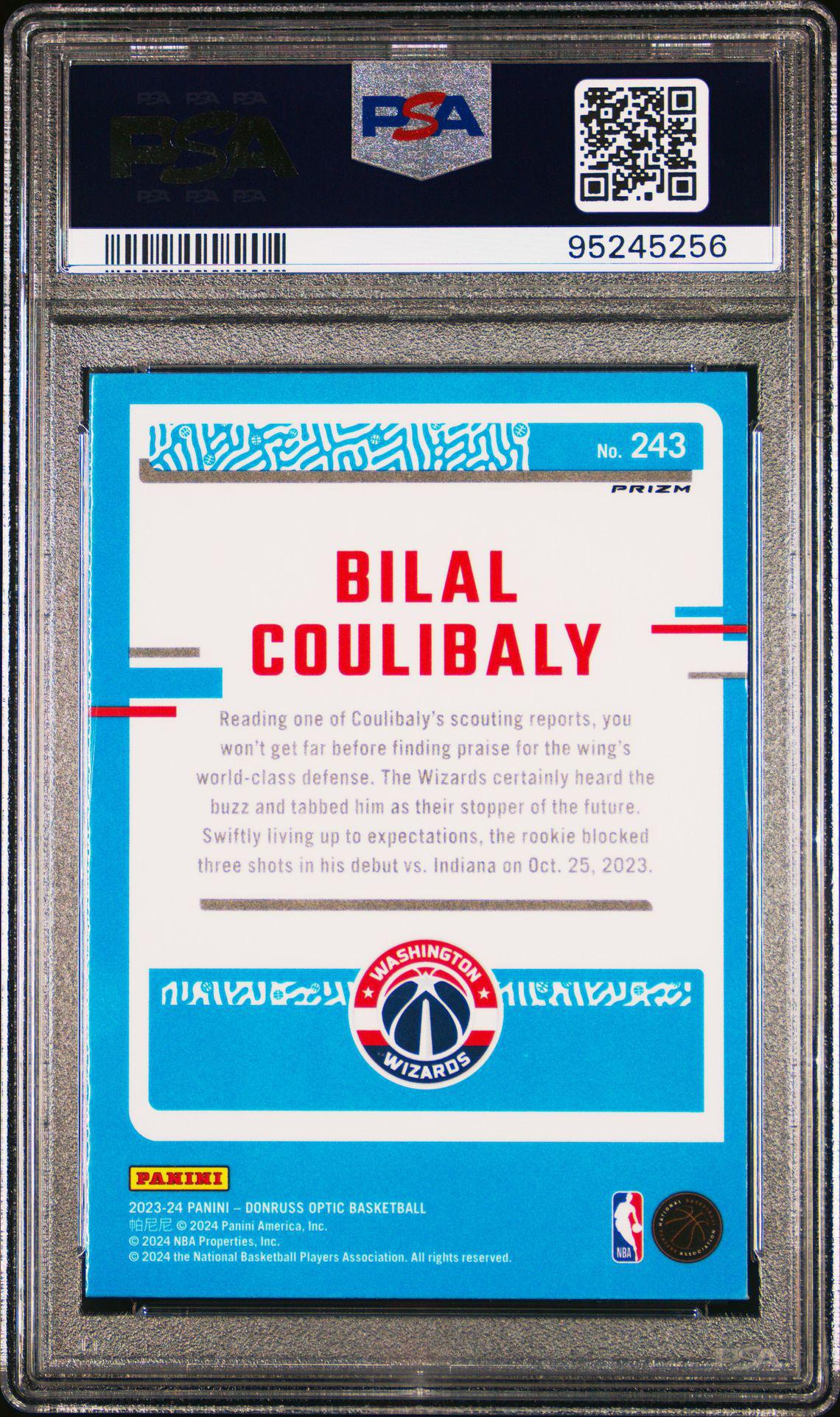 2023-24 Donruss Optic 243 Bilal Coulibaly Checkerboard SSP RC PSA 9